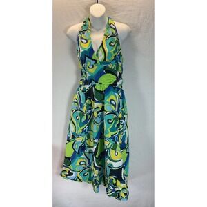 Boston Proper Halter midi Sundress size‎ 6 Colorful psychedelic  70's Retro